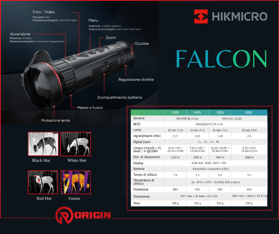 HIKMICRO FALCON FQ35 Monocolo THERMAL 640*512 pixels,12 µm, 2x 4x 8x digital zoom,1024*768 OLED screen